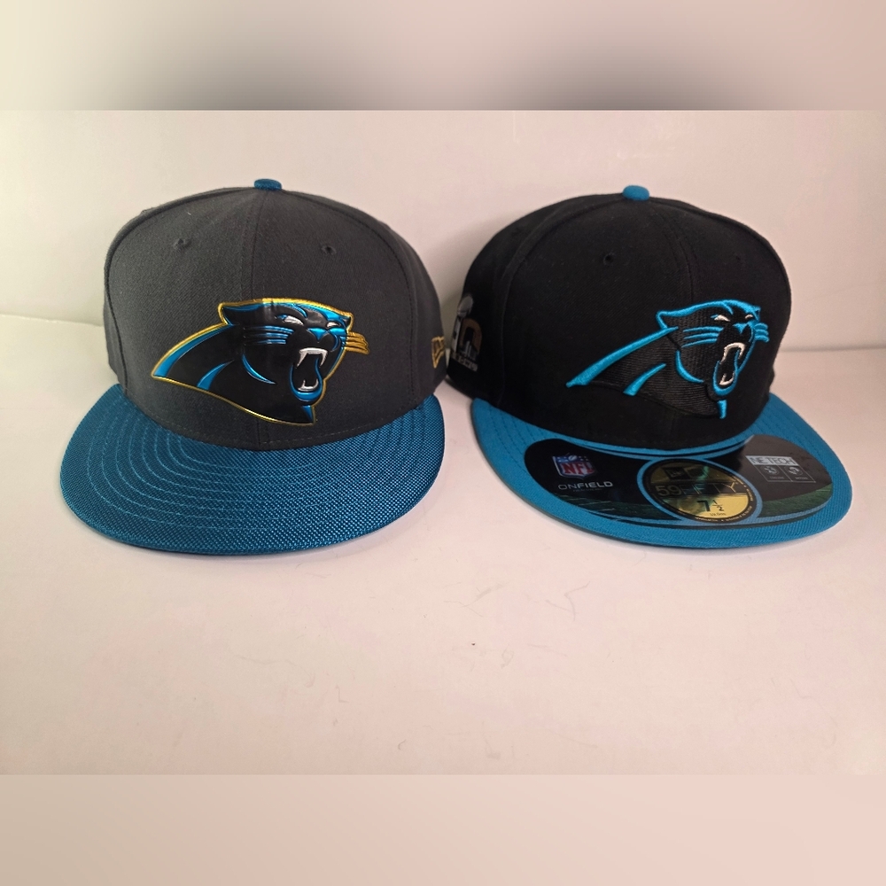 Lot Of 2 VGUC New Era NFL Carolina Panthers 59Fifty Fitted Hats Size 7 1/2